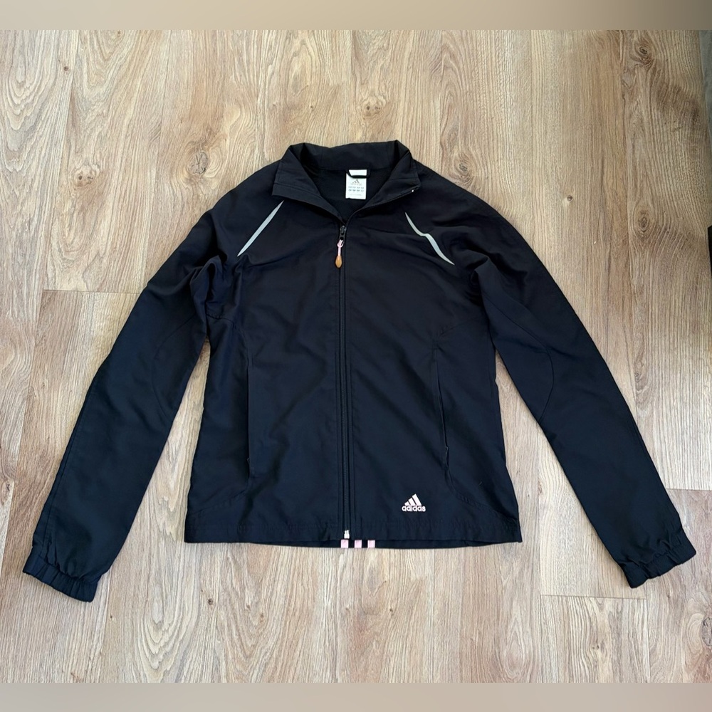 adidas Black Lightweight Zip Jacket with Reflective Accents Windbreaker Sz S